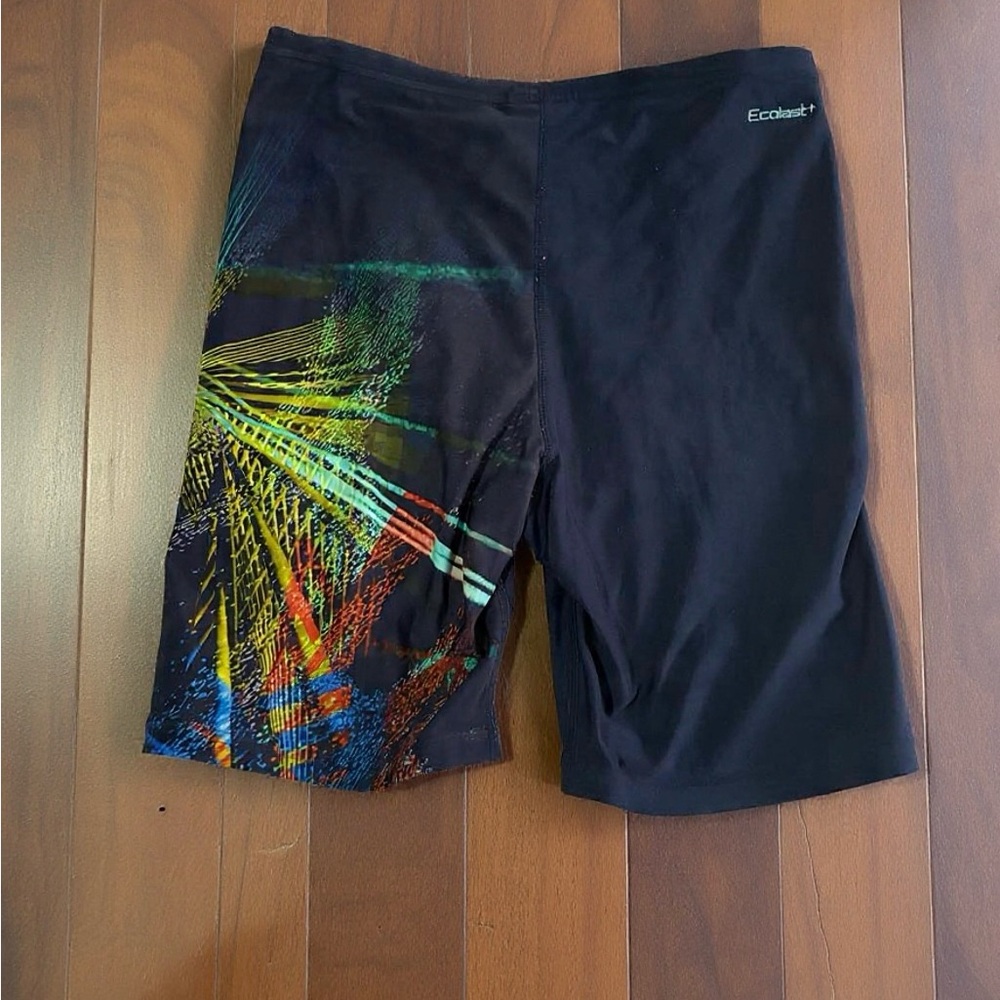 Men's Black and Multicolor Swim Board Shorts